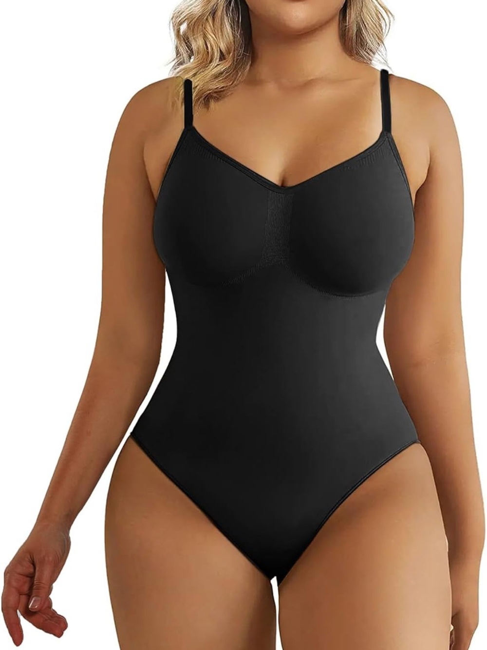 Black Seamless Shapewear Bodysuit with Adjustable Straps